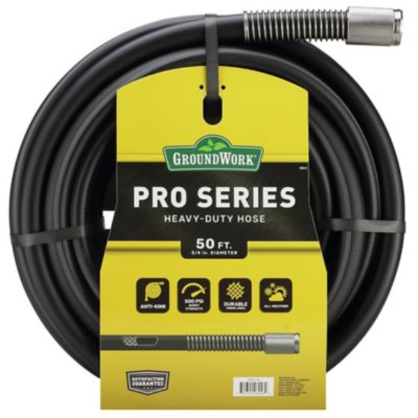 Ground Work 3/4 in. x 50 ft. Pro Series Heavy-Duty Contractor Hose, 500 PSI, Black