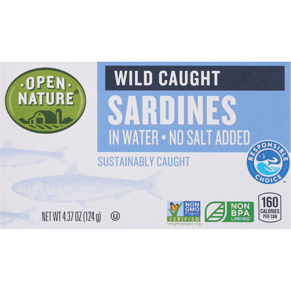 Open Nature Sardines in Water, No Salt Added, Wild Caught