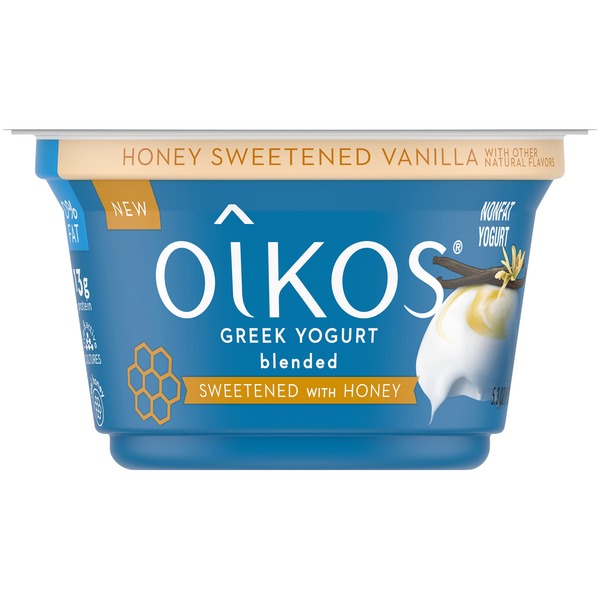 Oikos Nonfat Honey Sweetened Vanilla Greek Yogurt (5.3 oz) Instacart