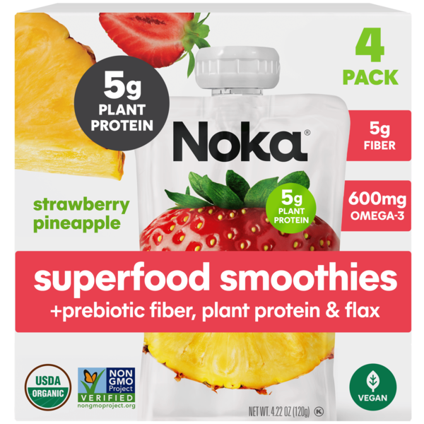 NOKA Organic Superfood Smoothies, Strawberry Pineapple Same-Day