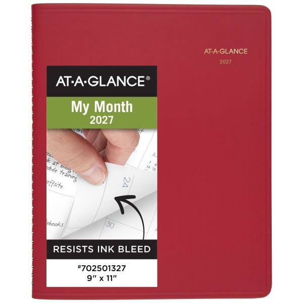 AT-A-GLANCE 2027 15-Month Monthly Planner, Large, 9 x 11 in - Red