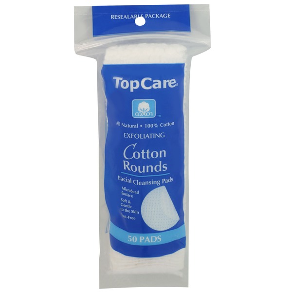 Top Care Exfoliating Cotton Rounds Facial Cleansing Pads (50 ct