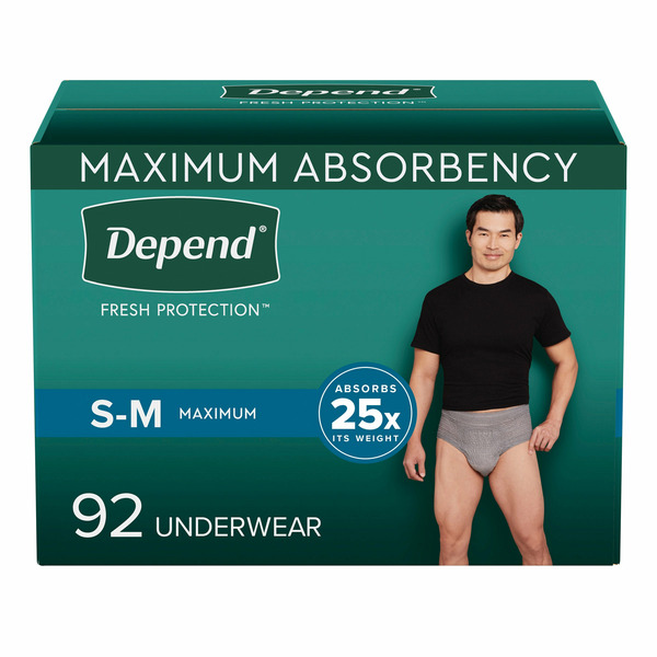 Depend Men's Maximum Absorbency Underwear, Small/Medium