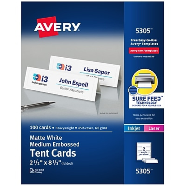 Avery 2-1/2" x 8-1/2" White Laser & Inkjet Printable Medium Tent Cards