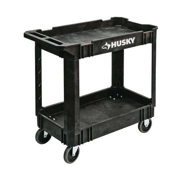 Husky 2-tier Plastic 4-wheeled Service Cart In Black