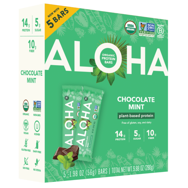 Aloha Organic Chocolate Mint Plant-Based Protein Bars 5 Pack Same