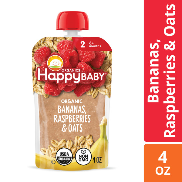 Happy Baby Organics Clearly Crafted Stage 2 Bananas, Raspberries & Oats Pouch 4oz
