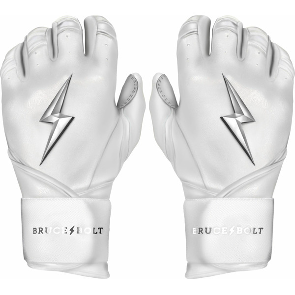 BRUCE BOLT Youth Long Cuff Chrome Batting Gloves - White