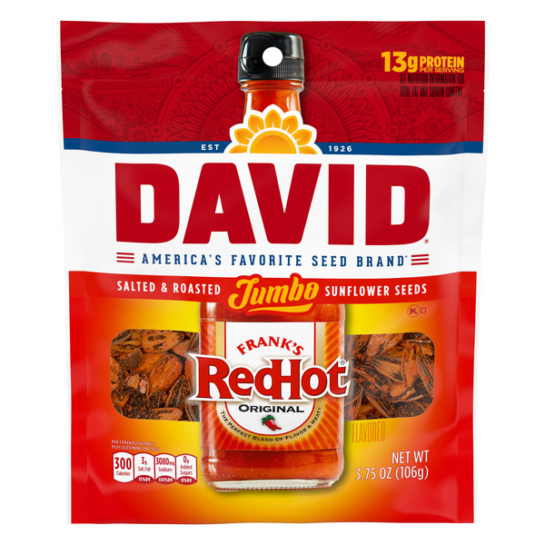 DAVID Frank's RedHot Flavored Salted & Roasted Jumbo Sunflower