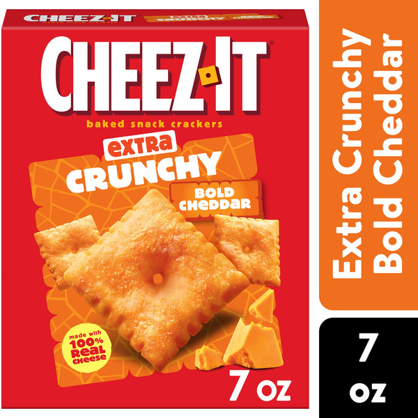 Cheez-It Extra Crunchy Bold Cheddar Cheese Crackers, Baked Snack Crackers, Grab n' Go, 7 oz