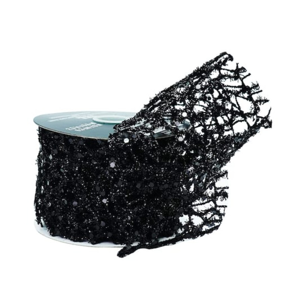 Celebrate It Chunky Glitter Web Ribbon, 2.5 in x 6.6 yd - Black