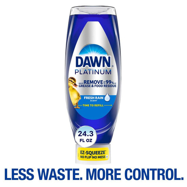 Dawn Platinum Ez-squeeze 24.3 Oz. Fresh Rain Scent Liquid Dish Soap For Grease Cleaning, Kitchen And Project Cleanup