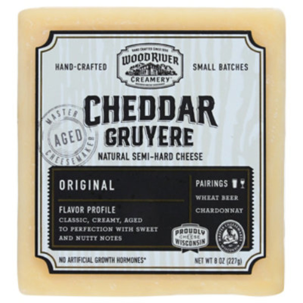 Wood River Creamery Cheese, Cheddar Gruyere, Natural, Semi-Hard, Original