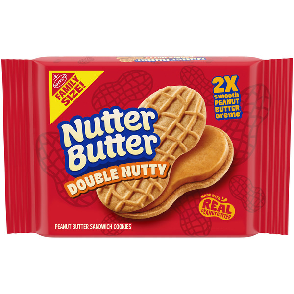 NUTTER BUTTER Double Nutty Peanut Butter Sandwich Cookies, Family Size 15.27 oz
