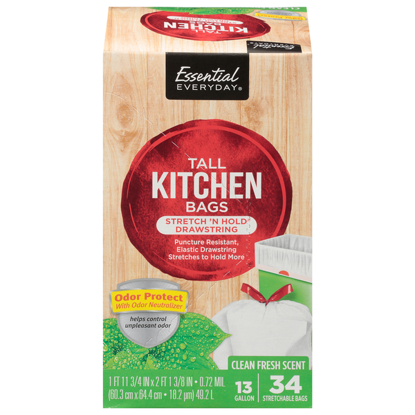 Essential Everyday Kitchen Bags, Stretch 'N Hold Drawstring, Clean