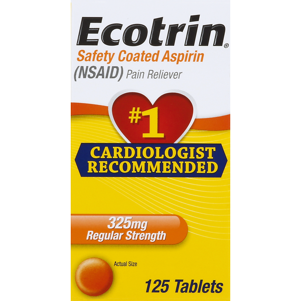 Ecotrin Aspirin, Safety Coated, Regular Strength, 325 mg, Tablets (125