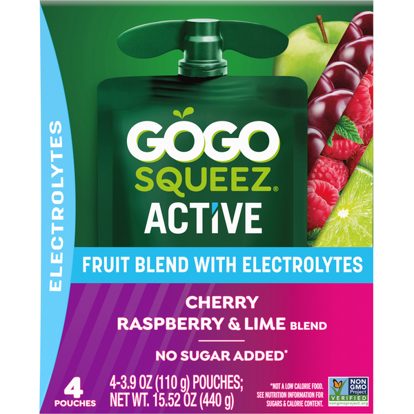 GoGo Squeez Active Electrolyte No Sugar Added Cherry Raspberry