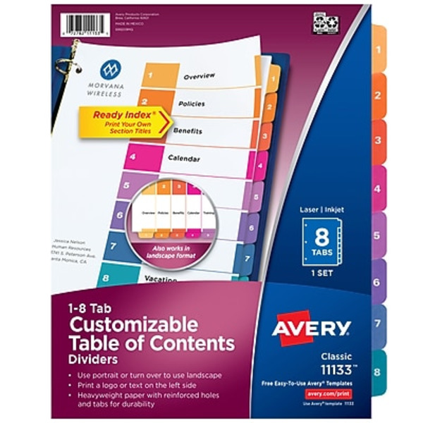 Avery Ready Index Reference Dividers, Table of Contents