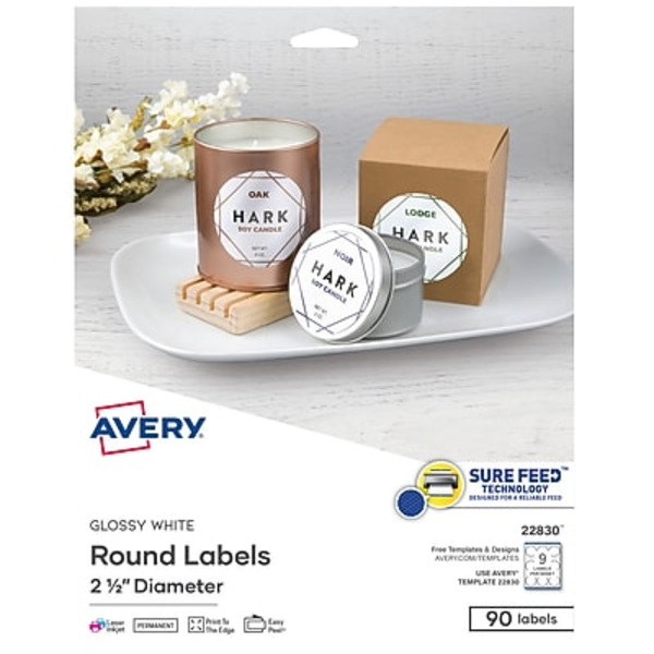 Avery 22830 Glossy Print-To-The-Edge White Round Labels