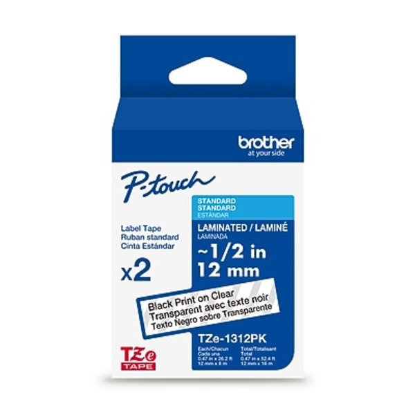 Brother P-touch Laminated Label Tape, 1/2 in x 26.2 ft - Black