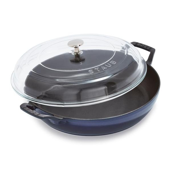 Staub 3.5 Quart Dark Blue Cast Iron Braiser With Glass Lid