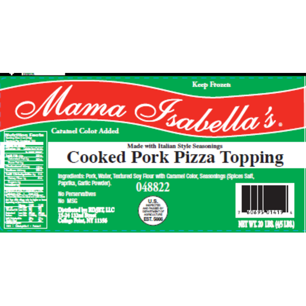 Mama Isabella Cooked Pork Sausage Pizza Topping