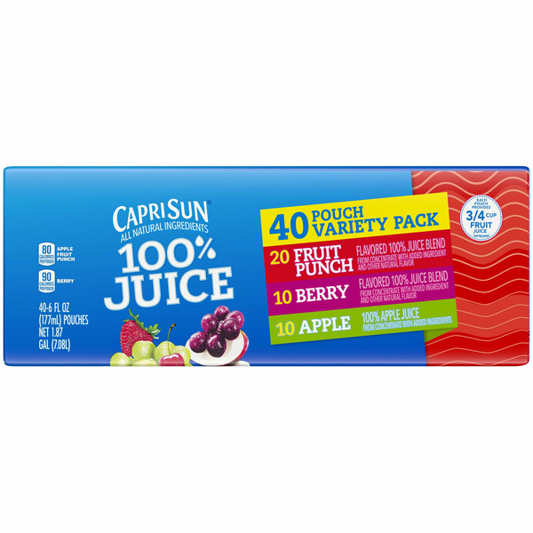 Capri Sun, 100% Juice, Variety Pack, 6 fl oz, 40-Count