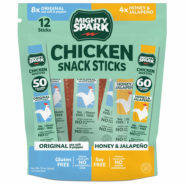 Mighty Spark Chicken Snack Sticks, Variety Pack, 1 oz, 12-count