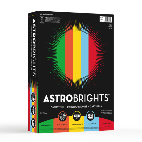 Astrobrights FSC Certified 65 Lb 30% Recycled Color Card Stock - Assorted Colors - 8 1/2" x 11"