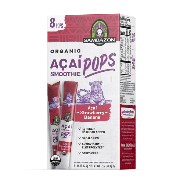 Sambazon Acai Smoothie Pops, Acai Strawberry Banana, Organic