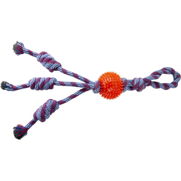 Play On 3-Knot Rope Tug Dog Toy With TPR Ball, XL - Assorted