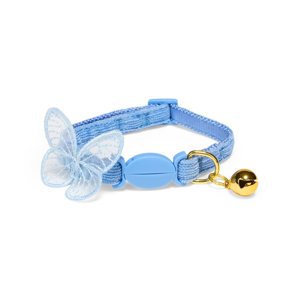 Youly Happy-Go-Lucky Butterfly-Embellished Breakaway Cat Collar, Small/Medium - Blue