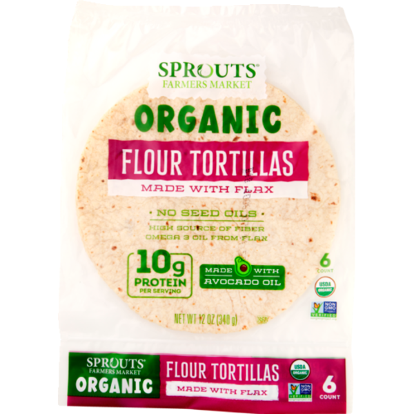 Sprouts Organic Flour Tortillas Made With Avocado Oil & Flax 6 Count