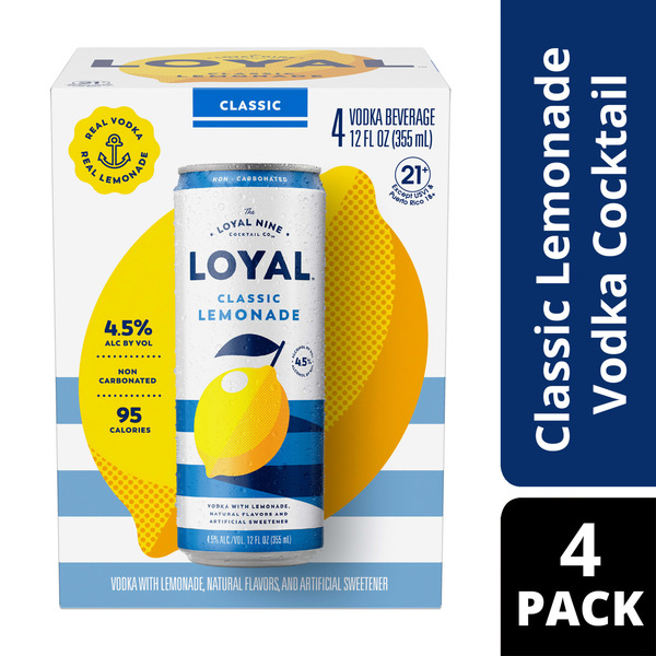 Loyal 9 Classic Lemonade Vodka Cocktail, 4-PACK (4 x 12 oz) Same