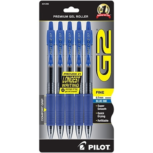 Pilot 31299 Blue Ink Fine Point G2 Retractable Gel Pens