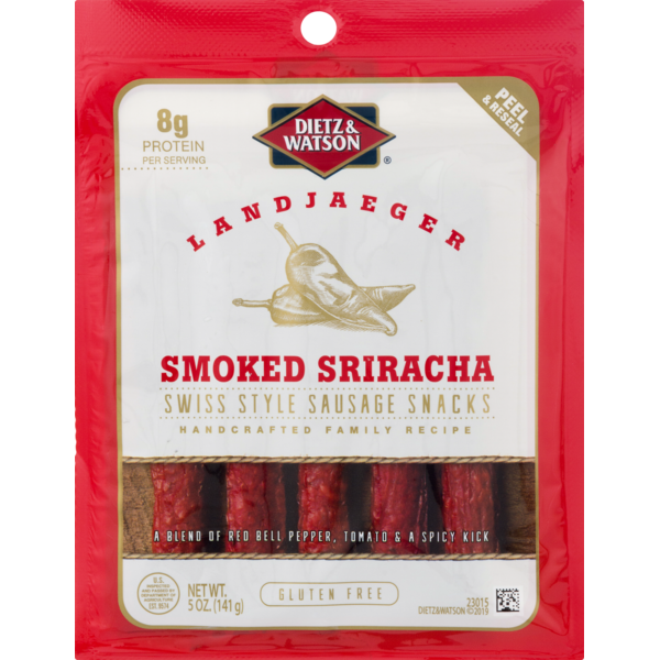 Dietz & Watson Sausage Snacks, Gluten Free, Smoked Sriracha, Swiss