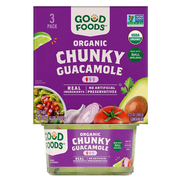 Good Foods Organic Chunky Guacamole, 13 oz, 3-count