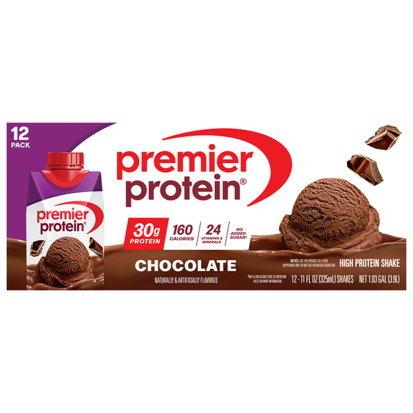 Premier Protein 30g Protein Shake, Chocolate, 30g Protein, 11 Fl Oz, 12 Count