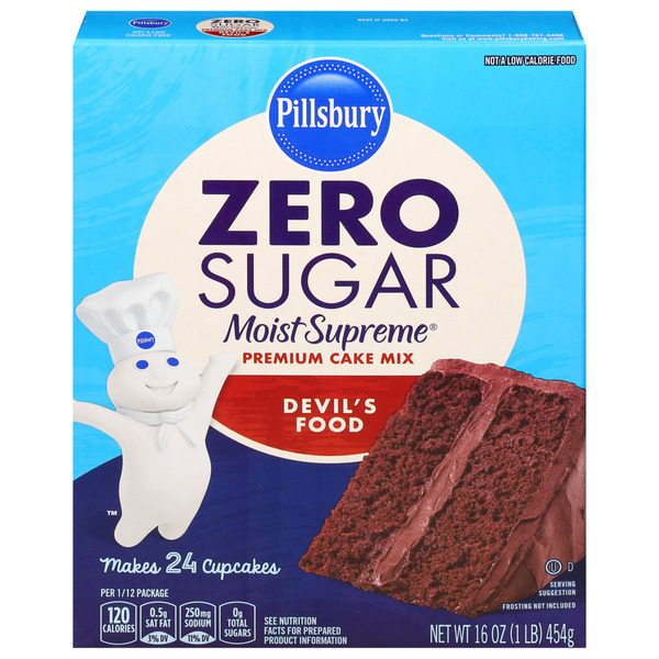 Pillsbury Zero Sugar Moist Supreme Devil's Food Premium Cake Mix, 16 Oz Box