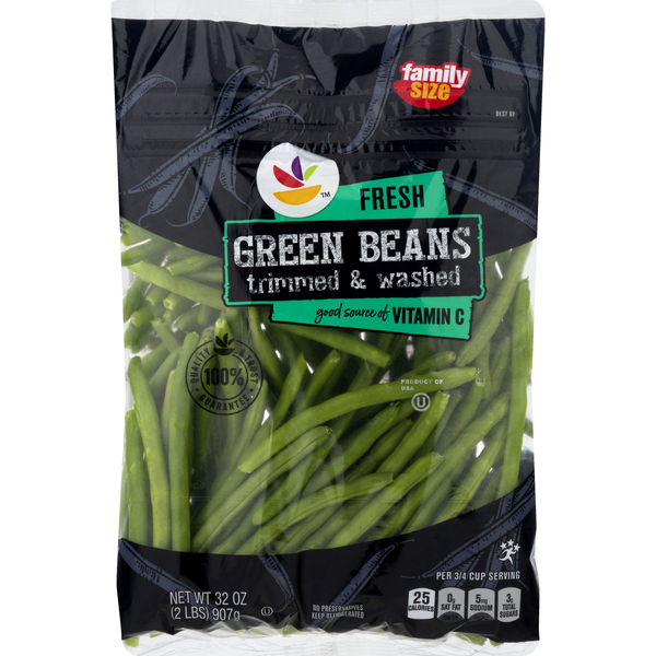 SB Green Beans, Trimmed & Washed, Fresh, Family Size (32 oz bag