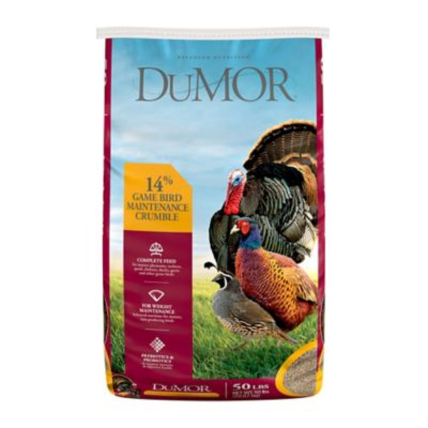 DuMOR 14% Game Bird Maintenance Crumbled Poultry Feed, 50 lb. Bag