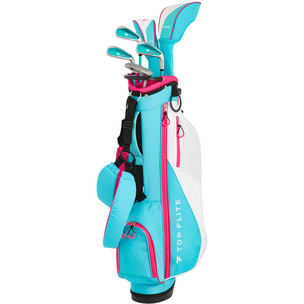 Top Flite Youth 9-Piece Complete Golf Club Set, Height 53" & Up/Ages 9-12, Junior Flex, Right Hand - Teal/Pink