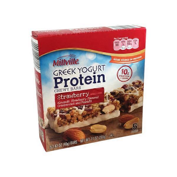 Millville Strawberry Greek Yogurt Protein Chewy Bars 5 Ct From ALDI 