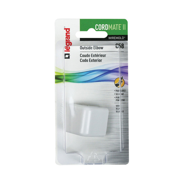 Legrand White Cordmate II Outside Elbow Connector