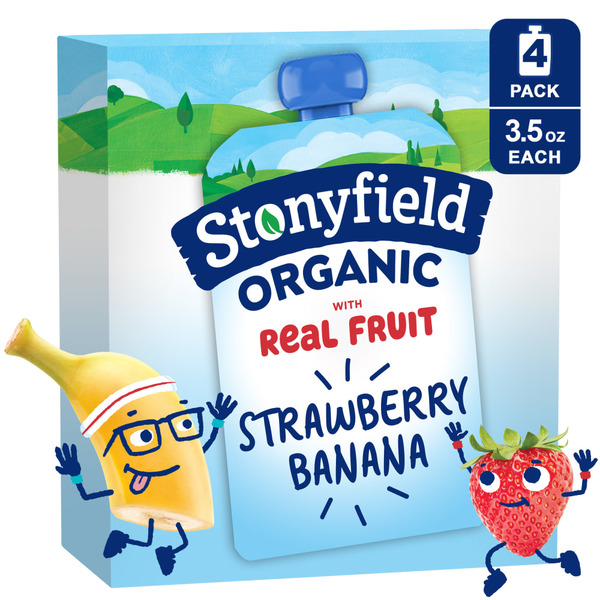Stonyfield Organic Reduced Fat Yogurt Pouches Strawberry Banana