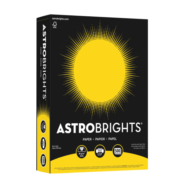 Astrobrights 24 lb Color Paper Sheets - Solar Yellow - 8.5" x 11"