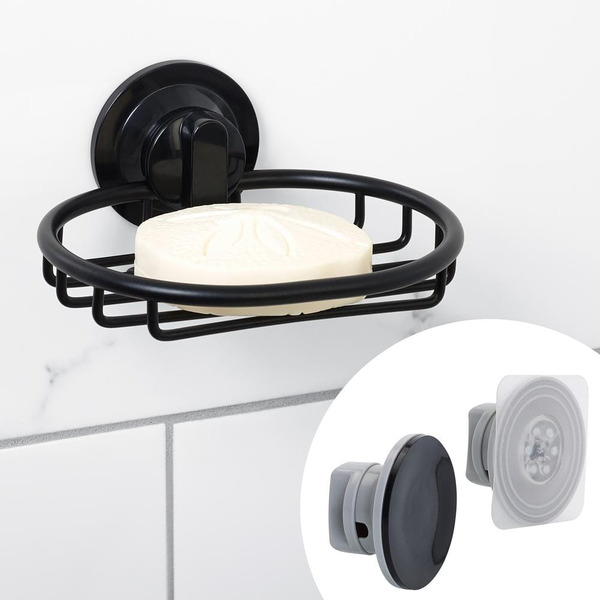 Zenna Home Neverrust Power Grip Pro Adhesive Or Suction Mount Aluminum Shower Caddy Soap Dish In Matte Black