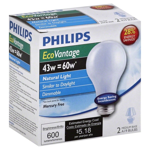 Philips Bulb, Natural Light, 43W, EcoVantage, Box (2 ct) Instacart
