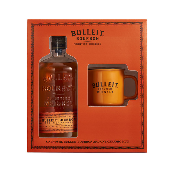 Bulleit Bourbon Whiskey Bottle with a Branded Ceramic Mug Same-Day