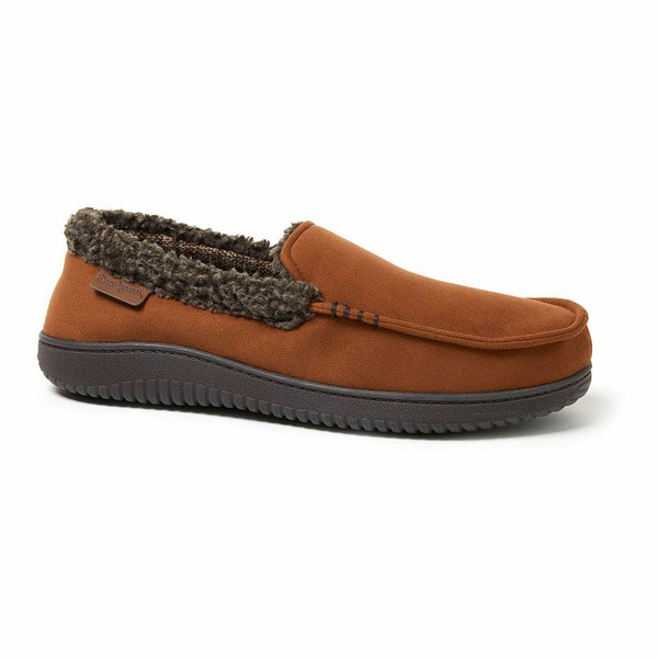 Dearfoams Alexander Microsuede Men's Moccasin Slippers, Size: Large, Brown